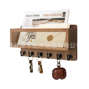 Wooden Key Rack Wall Mounted Entryway <b>Shelf</b> With <b>Hooks</b> Double Layer Storage Organizer For Mail And Keys Bedroom Living Room - Product Image 5