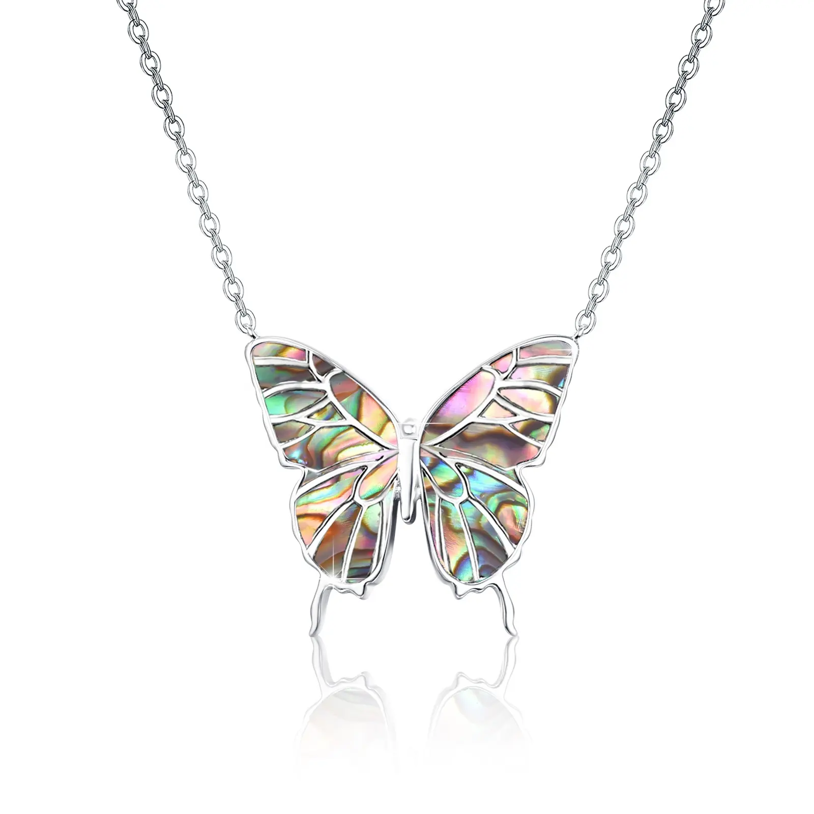 Kalung liontin kupu-kupu cangkang abalon perak Sterling 925 hadiah Natal ulang tahun kalung cangkang kustomisasi wanita