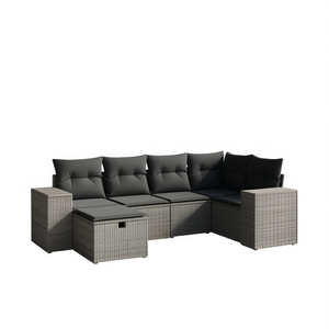 Ensemble de canapés de jardin en rotin gris 6 places, mobilier d'extérieur au design contemporain - Product Image 1