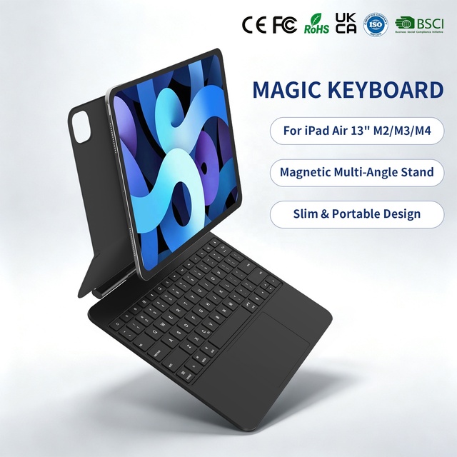 RGB Backlit Rechargeable Wireless Magnetic Magic Keyboard Case for iPad Air 13 Inch M4 2026 with Multi-touch Gestures Trackpad
