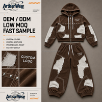 Ensemble sweat-shirt à capuche et pantalon pour homme personnalisé, couleur marron, avec détails patchwork blancs, streetwear, fabrication OEM ODM