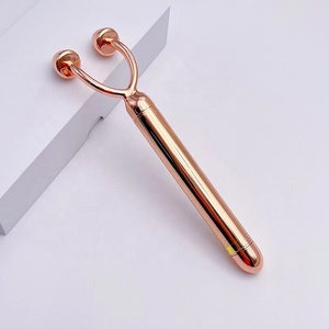 Pravite Label T <span class=keywords><strong>Shape</strong></span> Rose Gold Metal Vibrating Face Roller Skin Care 3 In 1 Electric Beauty Bar - Product Image 3