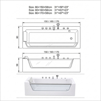 Baignoire de massage à hydrothérapie en acrylique avec cascade LED, fenêtre en verre, spa à jets, appui-tête blanc, 150x80x58cm, spa de villa