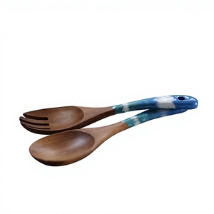Natural Acacia/mango Wood Salad Serving Spoon and Fork Salad <b>Servers</b> with Epoxy Resin Handle Salad Cutlery at Affordable Price - Product Image 1