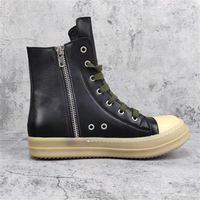Chaussures montantes décontractées pour hommes et femmes en cuir véritable à lacets avec fermeture éclair et motif étoile à cinq branches, noires, pour l'été et l'automne