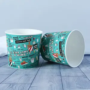 Cubo desechable para llevar palomitas de maíz 120, tazas de papel, cubos de papel personalizados, azul, pollo fritado, venta al por mayor