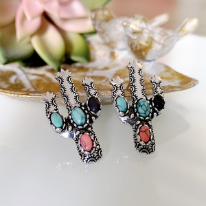 Orecchini creativi a forma di cactus colorati, gioielli retrò da donna per tutti i giorni, idee regalo - Product Image 3