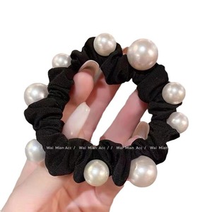 Élastique à cheveux noir avec perles pour chignon, usage quotidien, collection Printemps 2024, fabriqué à Yiwu - Product Image 5