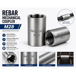 Acoplador Mecánico de Acero al Carbono de Alta Resistencia M28 con Roscado Preciso para Empalmes de Refuerzo Estructural - Product Image 3