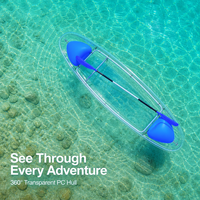 Kayak transparent Crystal Clear Single PC, canoë transparent pour 1 personne, bateau transparent pour loisirs de plein air