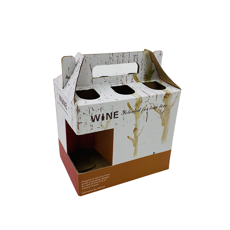 Customized 4 Pack Handheld Cardboard Wine Box Gift Recyclable Wine Box Holder for Cocktail Corrugated Board 6 Pack Beer Carrier — view 3