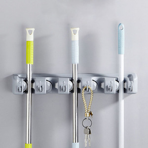 Multifunctional <b>Mop</b> Holder With Hooks Plastic <b>Wall</b> Mounted Rack For Bathroom Kitchen Storage Organizer - Product Image 2