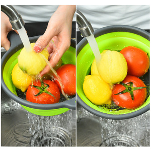 Foldable Drain Basket With Handle For Kitchen Fruits Vegetables 3 Colors Collapsible Strainer Set - Product Image 2