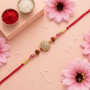 Bracelet ethnique indien Rakhi Rudraksha Kalava en fil de soie de qualité supérieure pour les célébrations culturelles – Meilleur prix disponible - Product Image 4