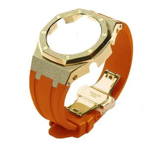 Lionorm ชุด <span class=keywords><strong>GA</strong></span>-2100 Gshock สำหรับ Casio, นาฬิกาสีทองฟรอสต์เคสอะไหล่สายรัดยาง <span class=keywords><strong>B2100</strong></span>สายรัดที่มีสเน่ห์แบบมืออาชีพ - Product Image 2
