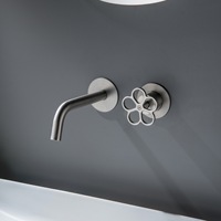 Robinet de lavabo mural monocommande en laiton brossé doré avec cartouche céramique, mitigeur de lavabo encastré