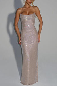 BR6217 Abito da Sera Lungo Elegante da Donna, Stile <span class=keywords><strong>Senza</strong></span> <span class=keywords><strong>Spalline</strong></span> con Paillettes e Vita Impero - Product Image 5