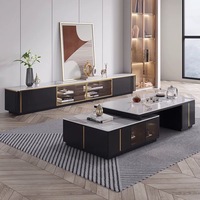 Table basse moderne minimaliste de luxe en panneau de bois avec texture marbre pour le bureau et le salon