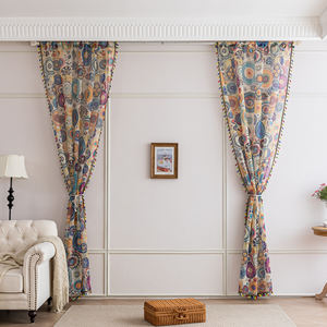 Fenêtre bohème à pompons transparents-Cercles peints à la main 100% polyester, bloquant les UV et filtrant la lumière pour salon/café/chambre à coucher - Product Image 5