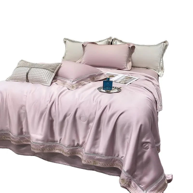 Fábrica Direta De Seda De Verão Quilt Atacado Cama De Luxo Lençóis Lyocell Capa Conjuntos 100% Tencel Bedding Duvet Set