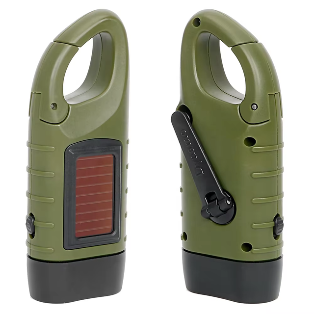 Outdoor Camping LED Flashlight Portable Hand Crank Solar Dynamo Emergency Light with Mini Keychain Snap Clip Backpack Flashlight