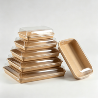 Vassoi per Sushi in Carta Kraft Ecologica LH con Coperchi Trasparenti, Scatole Bento Biodegradabili e Resistenti al Grasso, Fornitura all'Ingrosso