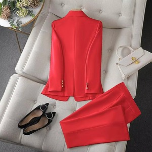 Retro Regular Fit Anti-Wrinkle <strong>Velour</strong> Solid Blazer Fashion Women's Casual Designed Top and <strong>Trousers</strong> Suit - Product Image 6