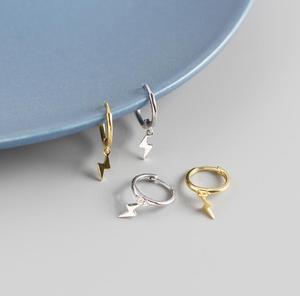 Simple Girls 925 Silver <strong>Earrings</strong> for Women <strong>Small</strong> <strong>Dangle</strong> Pendant with Gold Plating Lightning Bolt for Anniversary - Product Image 2