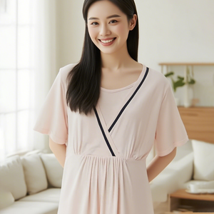 HUOYOUNG Robes de maternité personnalisées 3 pièces en coton, bambou et tricot avec ceinture Pyjama d'<span class=keywords><strong>allaitement</strong></span> Filles Robes Pyjamas pour femmes - Product Image 3