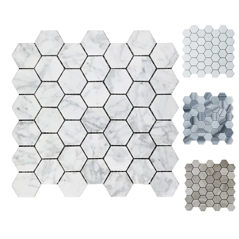 Custom Various styles Carrara white hexagon shape bathroom kitchen mosaic tile