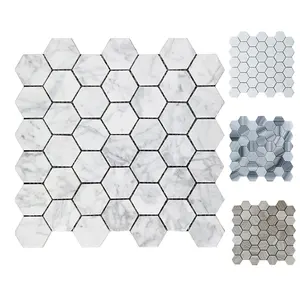 Custom Various Styles Carrara White Hexagon Shape Bathroom Kitchen Mosaic Tile