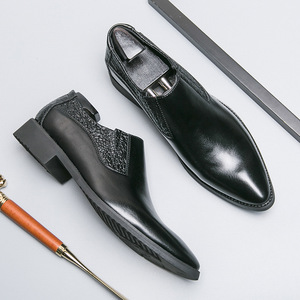 Men's <b>Pointed</b> Head Pattern Low-top Leather Shoes, Anti-slip Waterproof, <b>Light</b> and Breathable, Casual Office Wedding Dress Shoes - Product Image 4