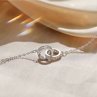Collier double anneau en argent sterling S925 pour femme, design géométrique tendance, simple, luxe léger, unique, chaîne à maillons inaltérable