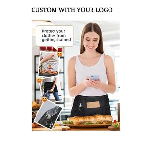 Tabliers de taille personnalisables avec logo, vente en gros, pour serveurs, serveuses, salons de coiffure, salons de beauté, cuisines domestiques, boulangeries, cafés, modèles courts avec poches - Product Image 3