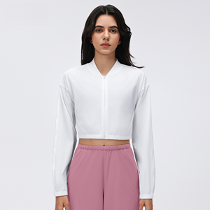 Veste courte sexy révélant la taille, veste de <span class=keywords><strong>fitness</strong></span> décontractée pour femme, couleur unie, polyvalente, légère et respirante - Product Image 6