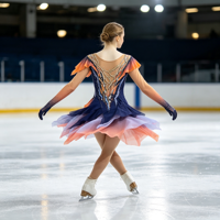 Robe de patinage et de danse pour enfants et adultes, dégradé orange et violet, manches à volants, jupe asymétrique avec strass, pour compétition et spectacle de patinage sur glace