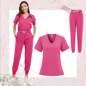 Women's Scrub Set V-Neck Short Sleeve Top And Pants Moisture Wicking Hospital Uniforms For Nurses Surgeons Split Set - Product Image 3