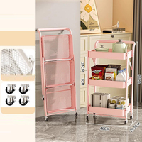 Chariot de rangement pliable à 3 niveaux, pas d'assemblage requis, chariot utilitaire roulant avec roues verrouillables