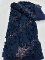 Tissu en dentelle perlée fait main haut de gamme NI.AI, grande broderie rouge, dentelle à sequins, tissu en tulle aqua brodé pour robe de mariée C275