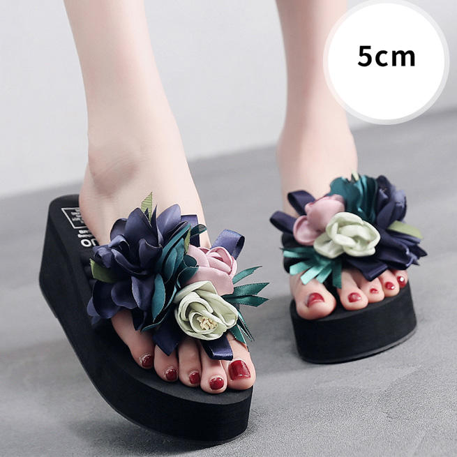 Fashion Oem Handmade Flower Eva Wedge Sandal Summer Flip Flops Ladies Beach  slippers for Women's