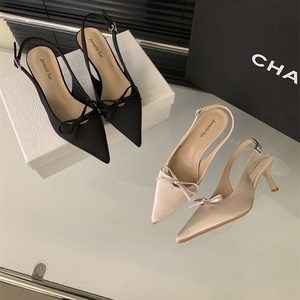 Grosir koleksi musim gugur elegan gaya Stiletto hak tinggi wanita Satin pompa ujung runcing sandal tertutup sepatu wanita