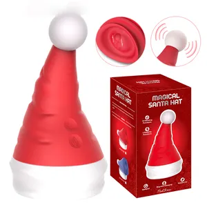 Christmas Hat Dildo Vibrators for Women 15 Speed Vibrating Clitoris Stimulator Orgasm Tongue Licking Vibrator Nipple Massage Toy
