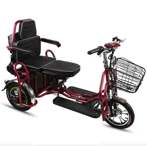 Triciclo eléctrico de 350W para 2 adultos, pequeño y plegable para minusválidos