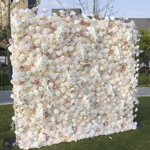 Pannello Sfondo Parete Floreale Bianco per Matrimoni 3D 5D Arrotolabile Parete di Fiori di Seta Artificiale Rosa per Decorazione Sfondo Eventi - Product Image 1