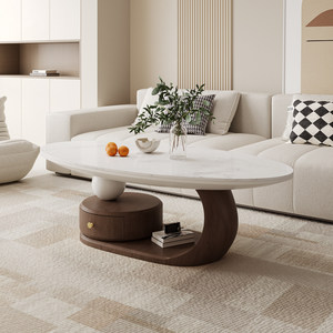 Mesa de Centro Ovalada con Espacio de Almacenamiento, Diseño Moderno, Ecológico y Duradero, Mueble para Sala de Estar para Espacios Pequeños - Product Image 6