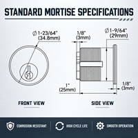 Serrure à mortaise en laiton de haute qualité KeyMan Ansi Grade 1, finition anodisée satinée, double cylindre, longueur 25 mm, entraxe 70 mm, pour hôtel et entrepôt
