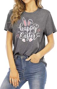T-shirt da donna in cotone a maniche corte con stampa divertente di coniglietto pasquale e scritta divertente - Product Image 3