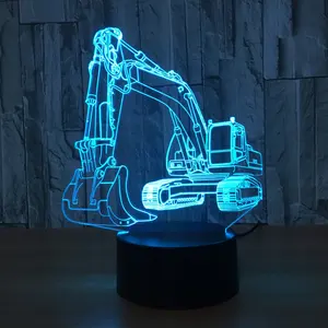 3D挖掘机夜灯错觉发光二极管台灯7色u盘新奇卢卡斯汽车造型书桌床边夜灯