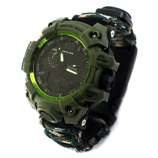 Outdoor Survival Watch Tactical Rescue Paracord Watch Bracelet Medical Multi-functional Compass Thermometer for Camping Hiking