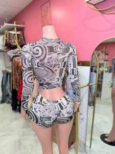 2025 Frühling Sommer Damen Outfits Mesh Print Crop T-Shirt und Shorts 2-teilige Lounge wear Y2K Sexy zweiteilige Sets Damen bekleidung - Product Image 4